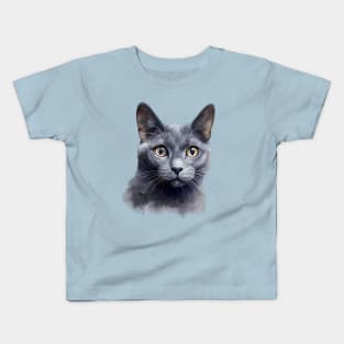 Russian Blue Cat portrait Kids T-Shirt